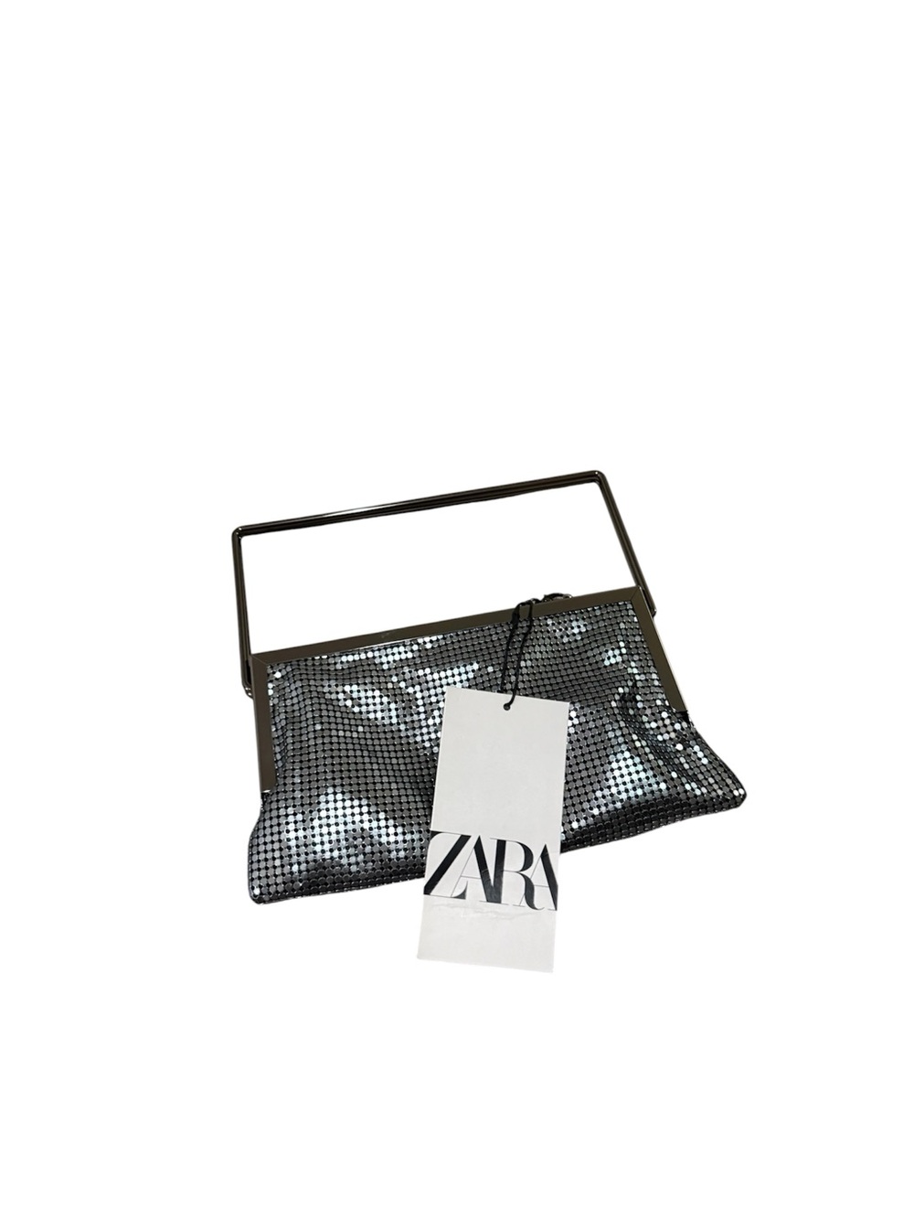 Zara Silver Metallic Mesh Top-Handle Clutch
